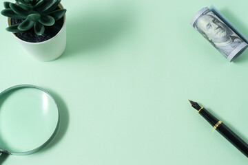 Business concept with a copy space on light green background