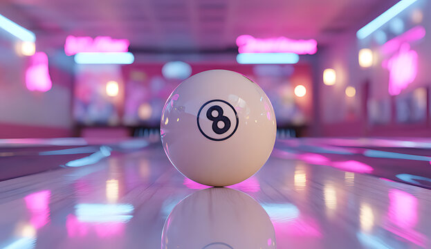 A billiard ball with the number 8 on it rolling down