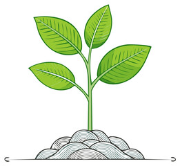 Stylized green plant sprout emerging from earth symbolizing growth environment and fresh beginnings