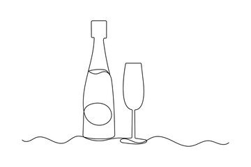 Minimalist bottle of champagne one line art simple outline vector illustration design
