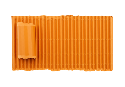 vibrant orange corrugated material abstract texture with a rolled section and rough edges
