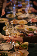 Chin chin cocktail party close-up at a restaurant in the evening