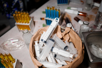 Test tubes and syringes with alcohol for Halloween