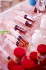 Test tubes and syringes with alcohol for Halloween