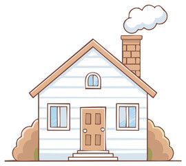 Fototapeta premium Cartoon illustration of a simple suburban house with smoke from chimney, isolated