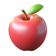 Red apple with green leaf 3D render illustration isolated on white background