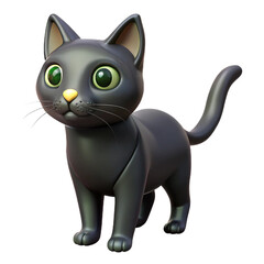Cute black cat with green eyes a 3D render isolated on white background