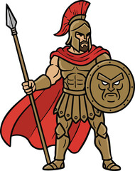 Obraz premium Powerful Spartan Ares Warrior Holding a Spear and Shield vector Illustration