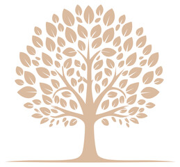 Fototapeta premium Stylized Beige Tree with Leaves Round Canopy Silhouette on White Represents Growth and Harmony