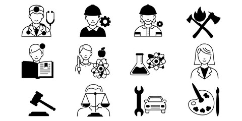 Diverse professional career path and occupation icons