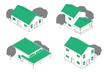 house isometric real estate icons four different home designs