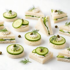 Elegant finger sandwiches featuring cucumber dill and capers for a sophisticated gathering