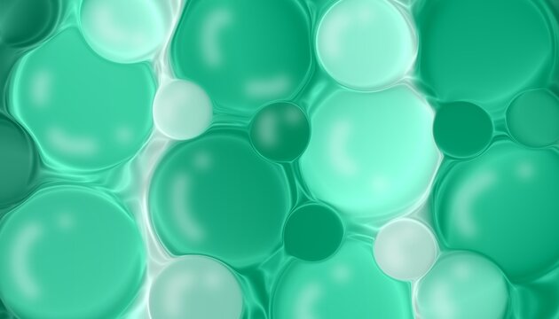 Abstract green bubble texture background with soft gradient tones and glossy circular shapes. Modern pastel art design created digitally on a tablet. Suitable for freshnessbackground with bubbles.