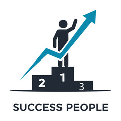 Silhouette of a person standing on a podium with an upward trending graph representing success silhouette