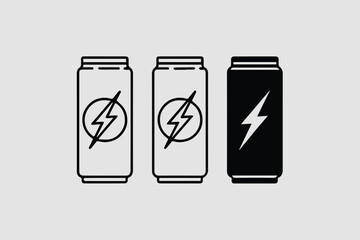 energy drink can silhouette lightning icon vector trio