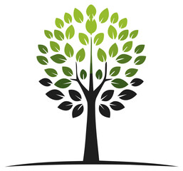 Fototapeta premium Stylized tree of life illustration with a circular canopy of green leaves symbolizing growth and ecology