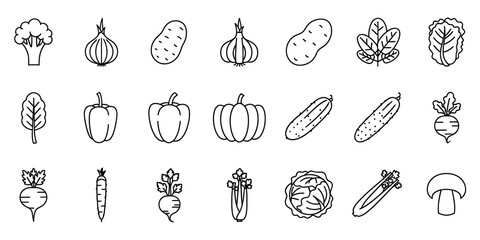 Vegetable line icons set. healthy food and plant signs