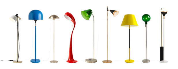 A set of modern floor lamps isolated on a transparent background