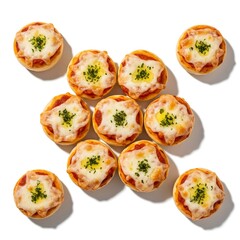 Delicious mini pizzas arranged artfully for a tempting appetizer spread