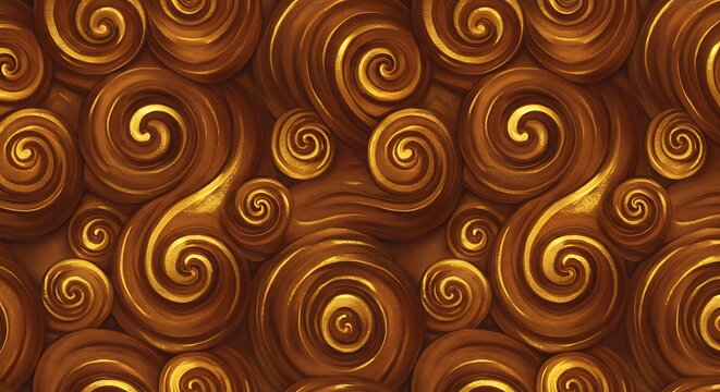 Artistic depiction of swirling brown and gold curls, creating a dynamic seamless pattern