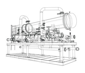 Industrial Machinery Wireframe Design. Vector