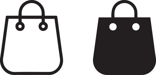bag retail icon pair outline and filled shopping bag glyph set