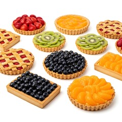 Assortment of freshly baked sweet fruit tarts and pies ready to enjoy