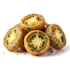 Pile of delicious sliced fried green tomatoes appetizer ready to eat