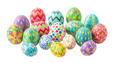 Colorful easter eggs with intricate patterns isolated on transparent background