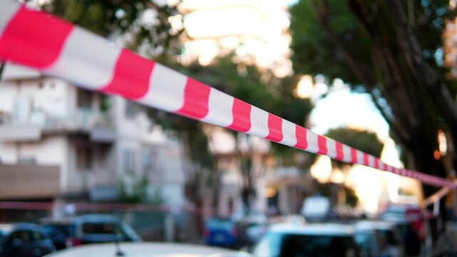 Red and white safety tape marking construction area