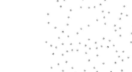 Elegant silver star confetti on a white background, perfect for celebrations, holidays, or design projects. Adds a touch of glamour and joy.