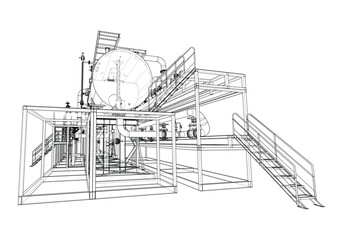 Industrial Equipment Wireframe Design. Vector