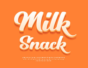 Vector creative banner Milk Snack. Artistic style Font. Calligraphic Alphabet Letters and Numbers set.
