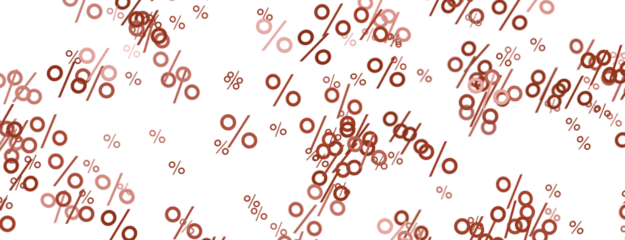 Abstract pattern of percentage symbols floating against a white backdrop. Ideal for business, finance, and promotional content. Illustrates disc