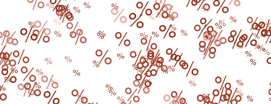 Abstract pattern of percentage symbols floating against a white backdrop. Ideal for business, finance, and promotional content. Illustrates disc