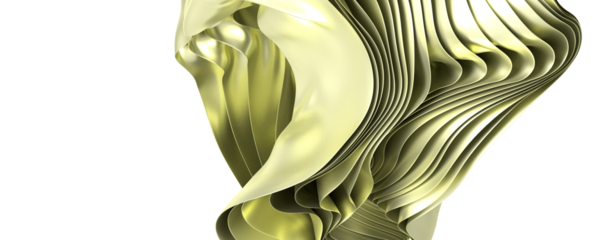 Abstract layered design of flowing yellow forms on a white background, evoking creativity, elegance, and dynamic movement in modern design. Perf