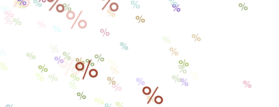 Floating colorful percentages on a white background, representing discounts, finance, or business growth concepts. Perfect for marketing materia