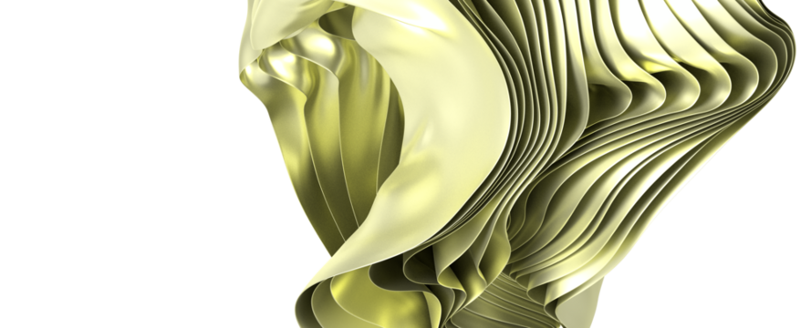 Abstract layered design of flowing yellow forms on a white background, evoking creativity, elegance, and dynamic movement in modern design. Perf