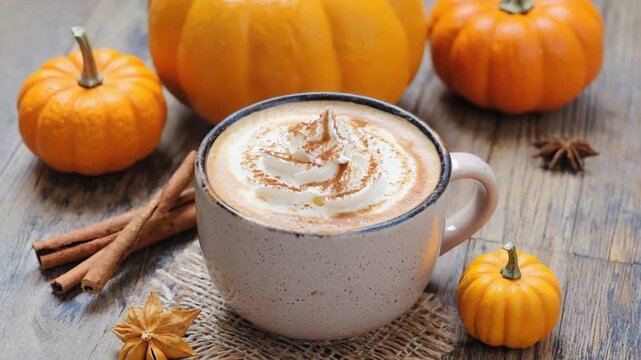 Pumpkin spice latte in autumn.