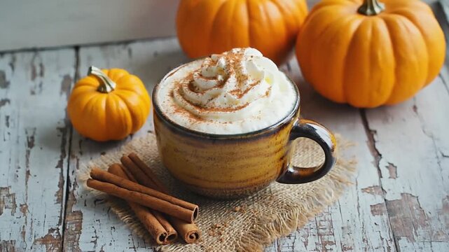 Pumpkin spice latte in autumn.