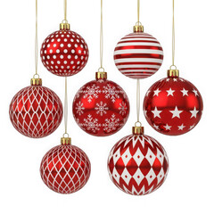 Collection of red christmas ornaments isolated on transparent background