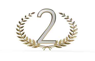 Sophisticated image of a golden laurel wreath encircling the number two with a silver and gold color scheme. Perfect for second place or anniver