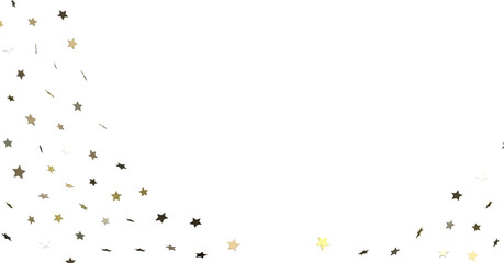 Gold star confetti falling on a white background, perfect for birthday party, anniversary celebration, or festive design. Ideal for adding a tou