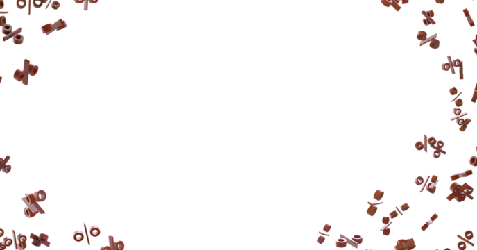 Artistic 3D rendering of percentage symbols against a white background, perfect for illustrating financial concepts, discounts and sales. Isolat