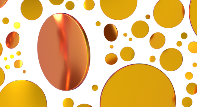 Abstract design of golden circles on a clean white background. Perfect for modern design. Ideal for digital art and backgrounds