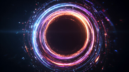 Obraz premium A glowing circular energy ring with bright neon trails and a dark background