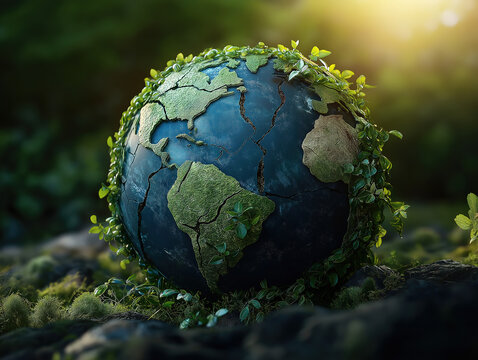 Vines Stitching a Broken Earth Representing Global Ecological Restoration