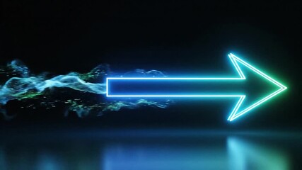 Glowing neon arrow with smoke trail futuristic direction indicator concept for technology and progress