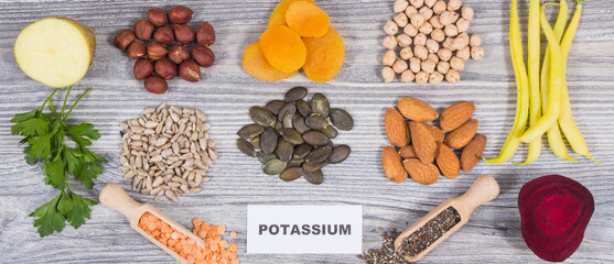 Healthy nutritious ingredients containing natural potassium, vitamin K and minerals