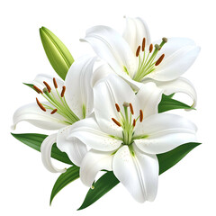 Fototapeta premium Digitally rendered bouquet of vibrant white lilies with green foliage (1)